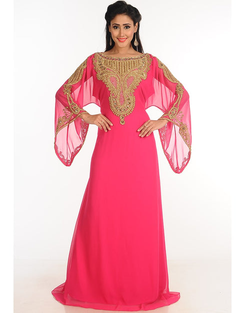 Muslimah Pink Georgette Hand Zari Embroidery Galabiya