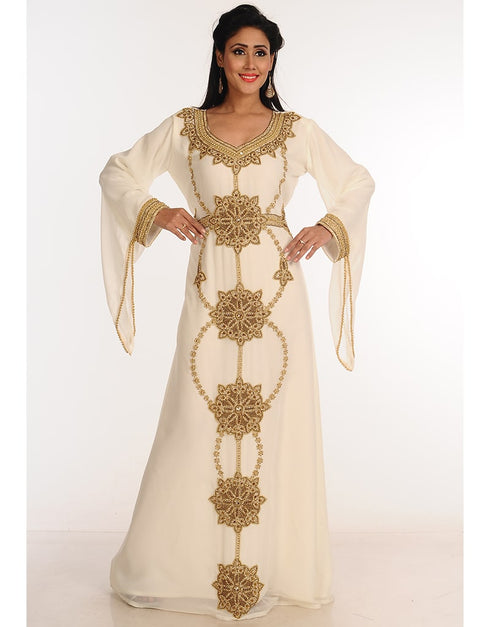 Chic Off White Georgette Hand Zari Embroidery Galabiya