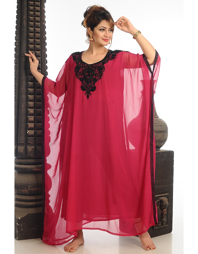 Dubai Black Georgette Hand Zari Embroidery Farasha