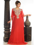 Modest Red Georgette Hand Zari Embroidery Farasha