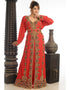 Arabic Red Georgette Hand Zari Embroidery Kaftan