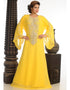 Muslimah Yellow Georgette Hand Zari Embroidery Galabiya