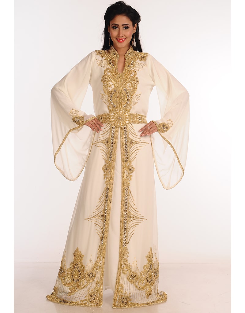 Trendy Peach Georgette Hand Zari Embroidery Galabiya