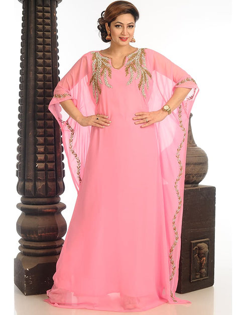 Modern Powder Pink Georgette Hand Zari Embroidery Farasha