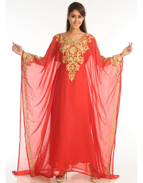 Muslim Red Georgette Hand Zari Embroidery Farasha