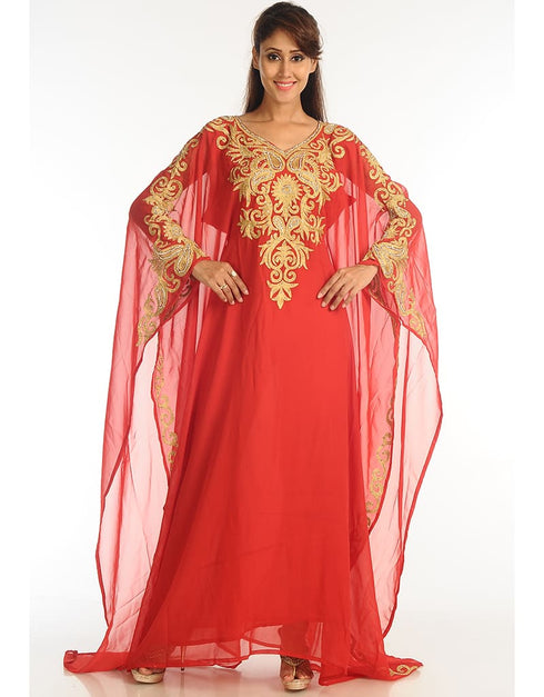 Muslim Red Georgette Hand Zari Embroidery Farasha