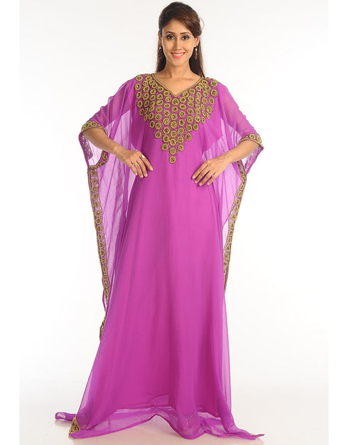 Arabic Purple Georgette Hand Zari Embroidery Farasha