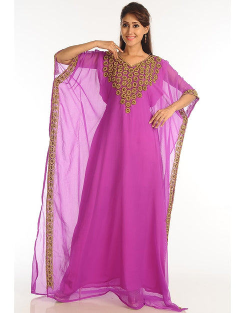 Arabic Purple Georgette Hand Zari Embroidery Farasha