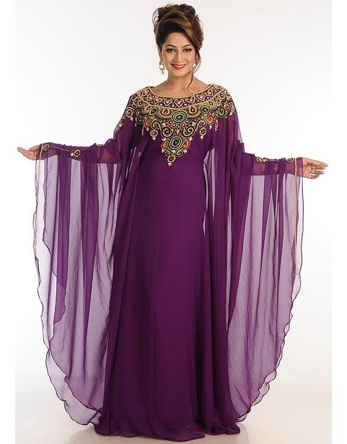 Women Magenta Georgette Hand Zari Embroidery Farasha