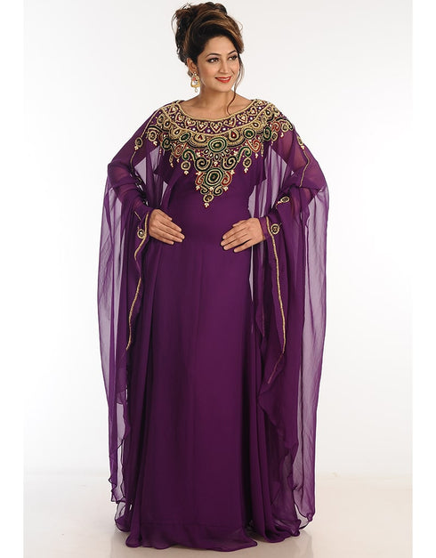 Women Magenta Georgette Hand Zari Embroidery Farasha