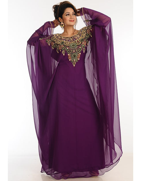 Women Magenta Georgette Hand Zari Embroidery Farasha