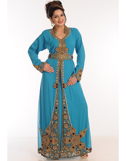 Muslimah Firozi Georgette Hand Zari Embroidery Kaftan