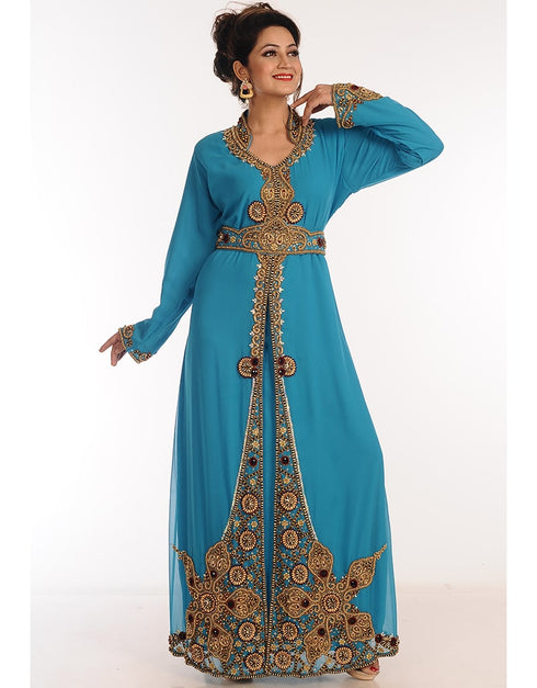 Muslimah Firozi Georgette Hand Zari Embroidery Kaftan