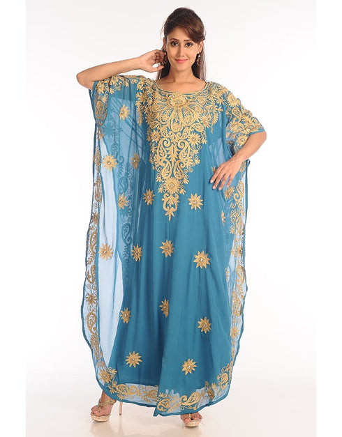 Chic Firozi Georgette Hand Zari Embroidery Farasha