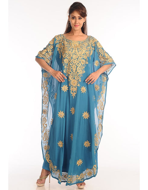 Chic Firozi Georgette Hand Zari Embroidery Farasha