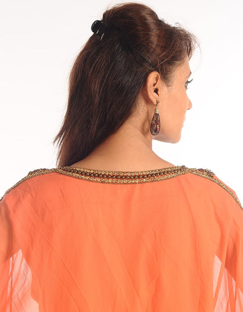 Trendy Peach Georgette Hand Zari Embroidery Farasha