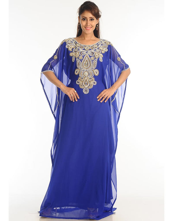 Modern Royal Blue Georgette Hand Zari Embroidery Farasha