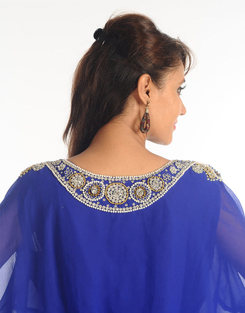 Modern Royal Blue Georgette Hand Zari Embroidery Farasha