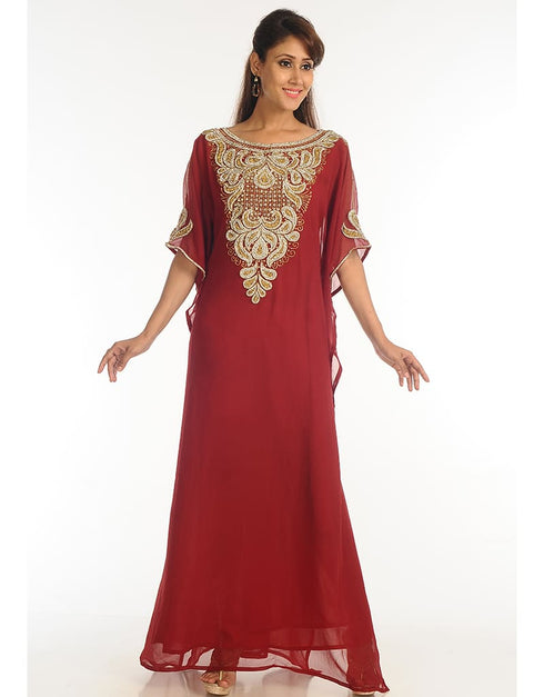 Dubai Maroon Georgette Hand Zari Embroidery Farasha