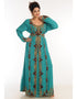 Modern Teal Georgette Hand Zari Embroidery Kaftan