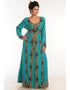 Modern Teal Georgette Hand Zari Embroidery Kaftan