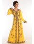 Muslim Yellow Georgette Hand Zari Embroidery Kaftan