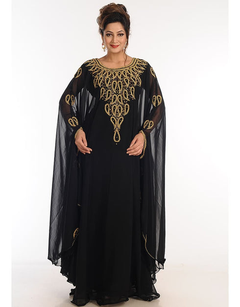 Modest Black Georgette Hand Zari Embroidery Farasha