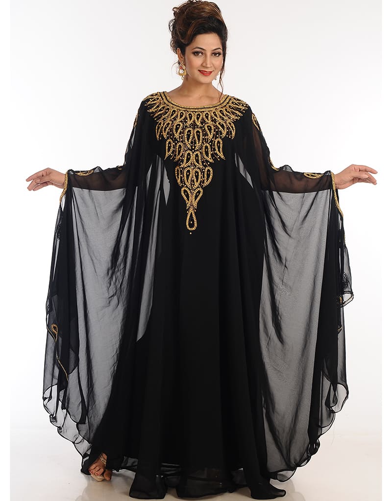 Women Black Georgette Hand Zari Embroidery Dubai Kaftan main image 1