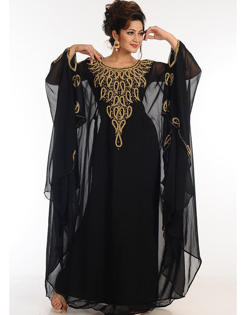 Modest Black Georgette Hand Zari Embroidery Farasha
