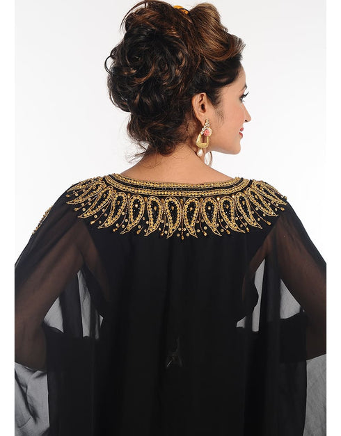 Modest Black Georgette Hand Zari Embroidery Farasha