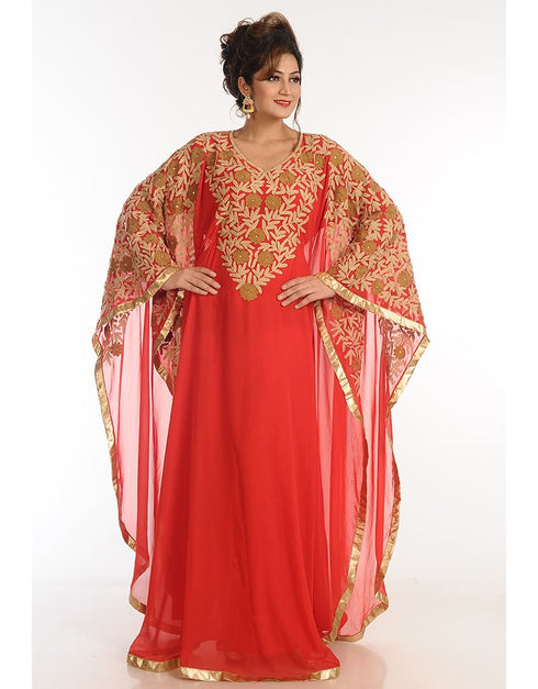 Islamic Red Georgette Hand Zari Embroidery Farasha