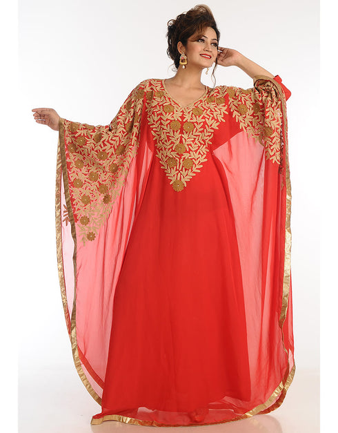 Islamic Red Georgette Hand Zari Embroidery Farasha