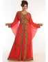 Women Red Georgette Hand Zari Embroidery Kaftan