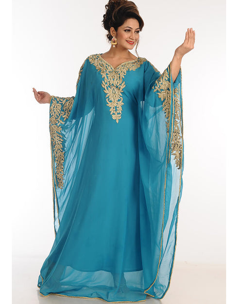 Chic Firozi Georgette Hand Zari Embroidery Farasha