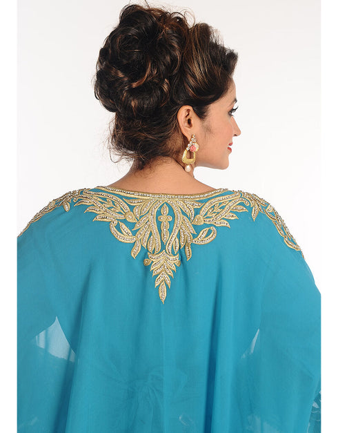 Chic Firozi Georgette Hand Zari Embroidery Farasha