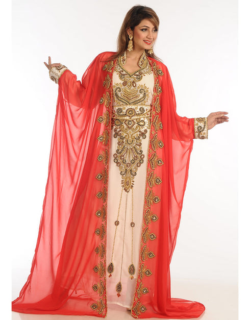 Women Multicolor Georgette Hand Zari Embroidery Kaftan