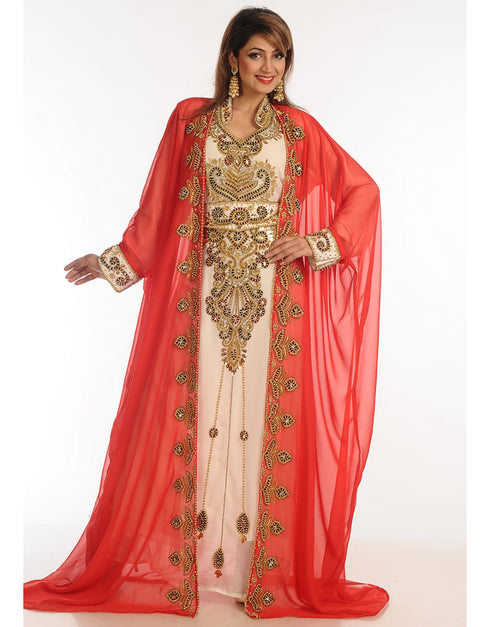Women Multicolor Georgette Hand Zari Embroidery Kaftan