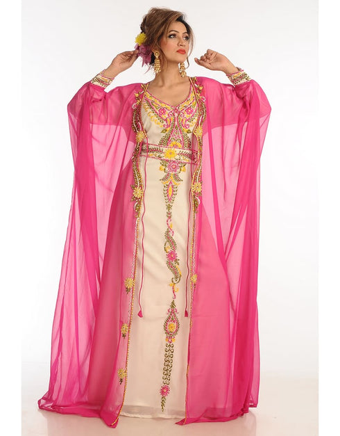 Muslimah Multicolor Georgette Hand Zari Embroidery Kaftan