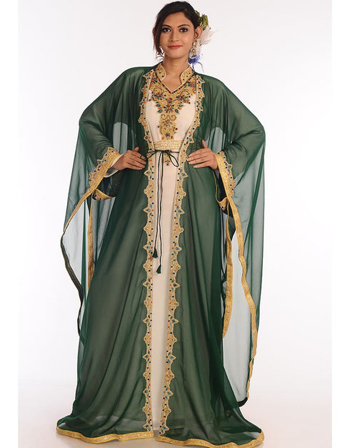 Chic Multicolor Georgette Hand Zari Embroidery Kaftan