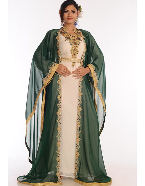 Chic Multicolor Georgette Hand Zari Embroidery Kaftan