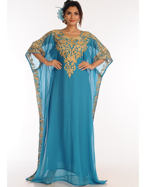 Trendy Firozi Georgette Hand Zari Embroidery Farasha