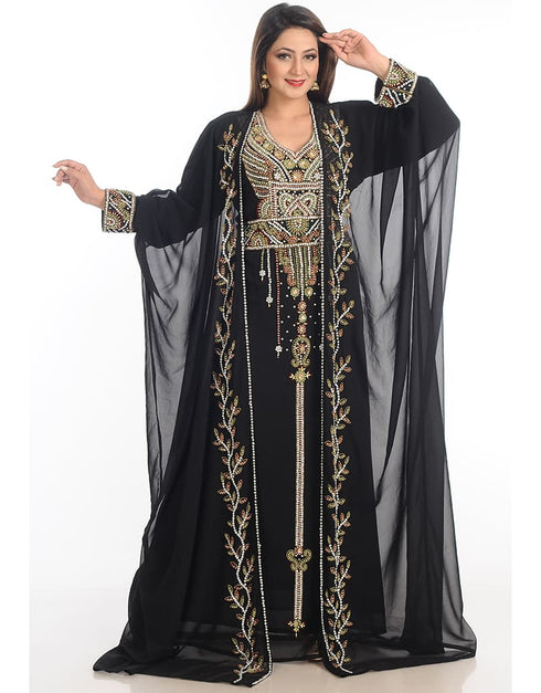 Modern Black Georgette Hand Zari Embroidery Kaftan