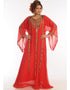 Islamic Red Georgette Hand Zari Embroidery Galabiya