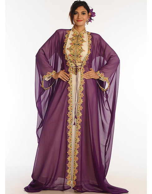 Women Multicolor Georgette Hand Zari Embroidery Kaftan