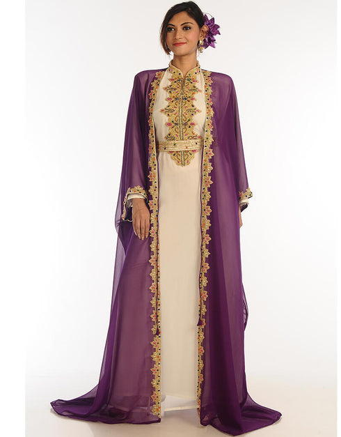 Women Multicolor Georgette Hand Zari Embroidery Kaftan