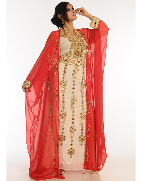 Muslimah Multicolor Georgette Hand Zari Embroidery Kaftan