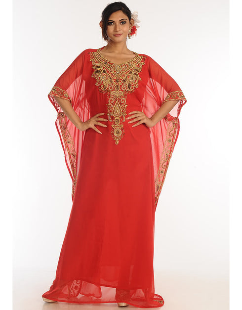 Chic Red Georgette Hand Zari Embroidery Farasha