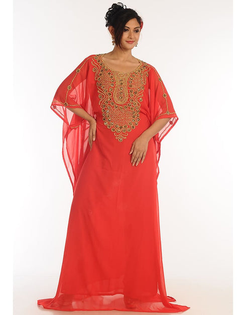 Dubai Red Georgette Hand Zari Embroidery Farasha