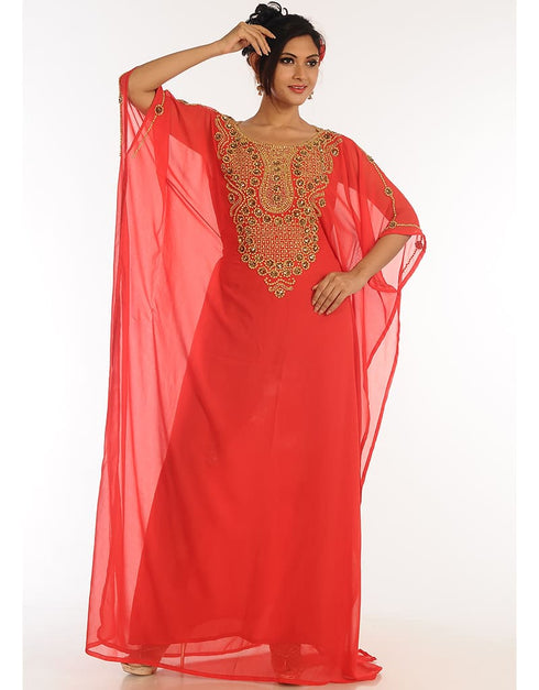 Dubai Red Georgette Hand Zari Embroidery Farasha