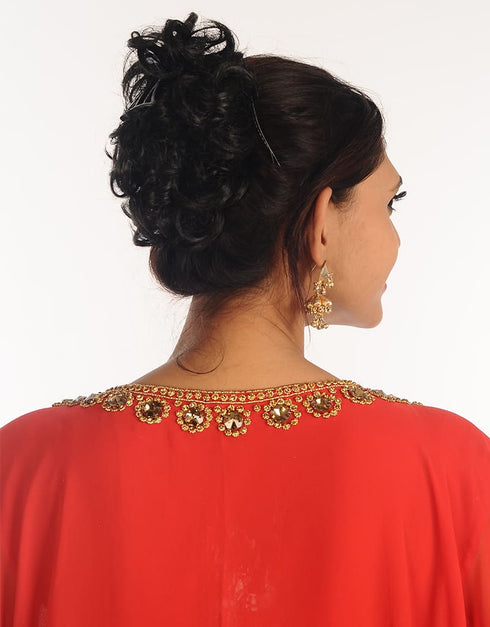 Dubai Red Georgette Hand Zari Embroidery Farasha